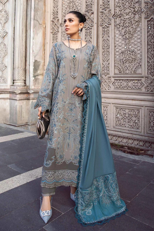 3PC EMBROIDERED DHANAK DRESS RO - 310