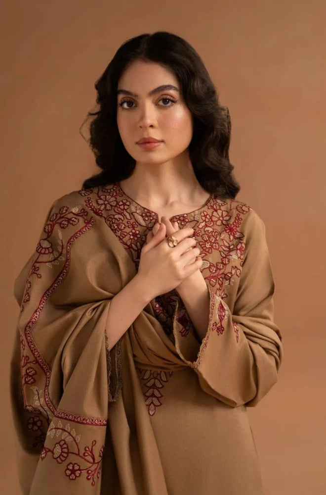 3PC EMBROIDERED DHANAK DRESS RO-780