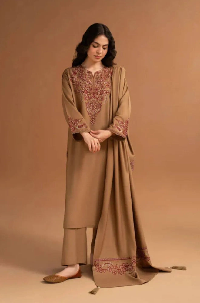 3PC EMBROIDERED DHANAK DRESS RO-780