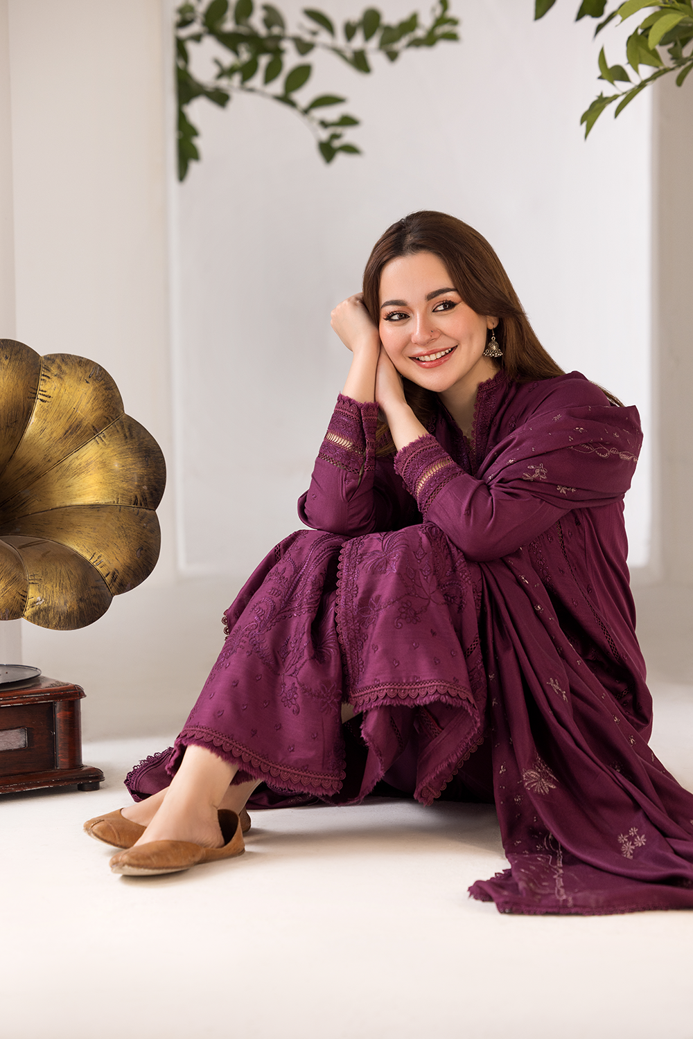 3PC EMBROIDERED DHANAK DRESS RO - 619