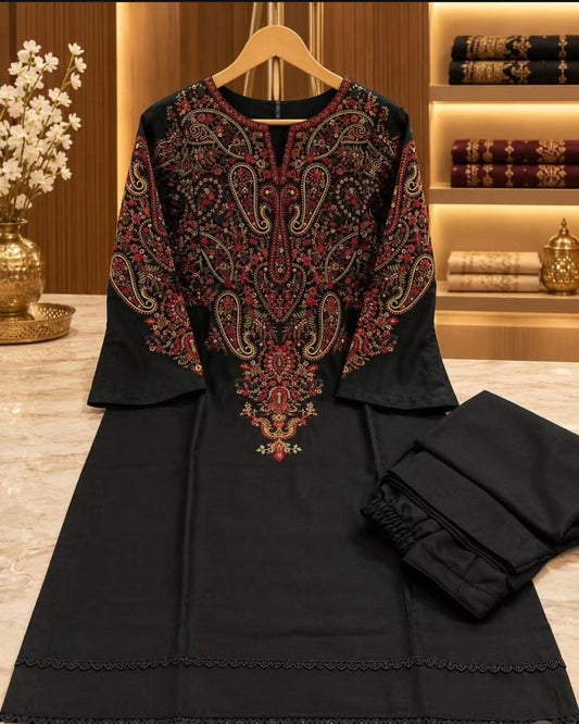 2PC EMBROIDERED Dhanak SUIT - RO-799 - Rangoli Store