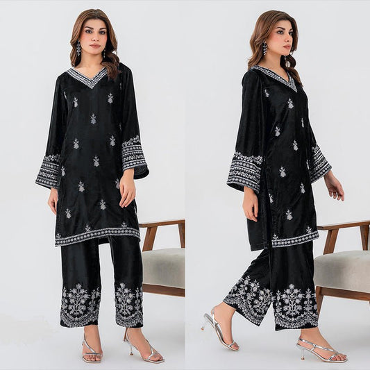 2PC EMBROIDERED MICRO 9000 VELVET DRESS - RO - 572 - Rangoli Store