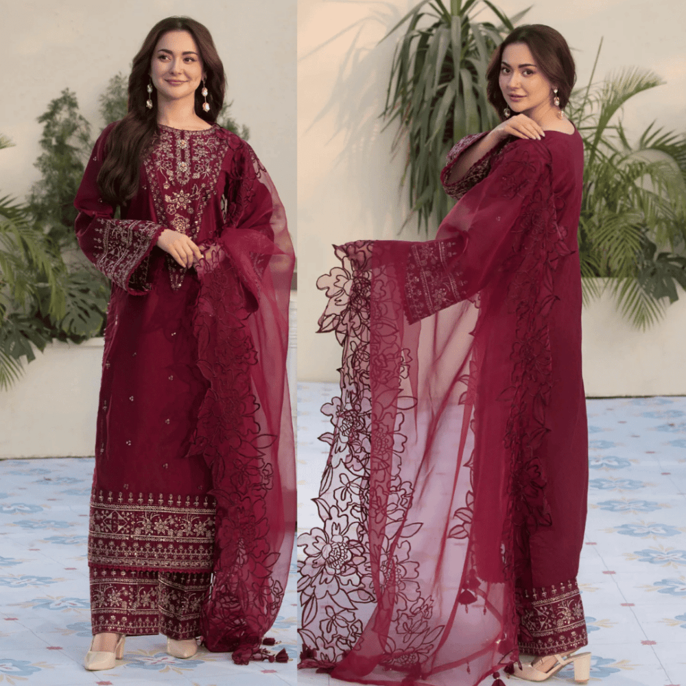 3 - PC SEQUENCE EMBROIDED DHANAK SUIT RO - 496 - Rangoli Store