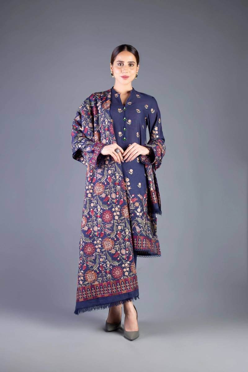 3PC EMBROIDERED DHANAK DRESS RO - 308