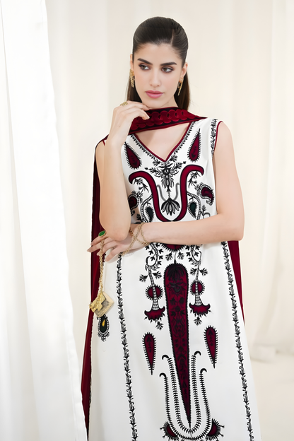 3PC EMBROIDERED LAWN SUIT - SR-703