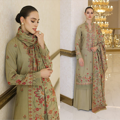 3PC EMBROIDERED DHANAK DRESS RO - 302