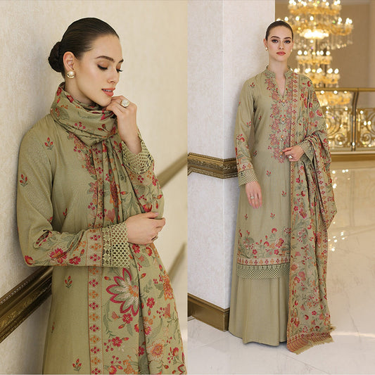 3PC EMBROIDERED DHANAK DRESS RO - 302