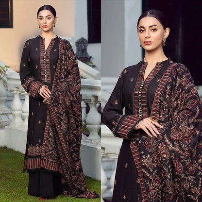 3PC EMBROIDERED DHANAK DRESS RO - 306