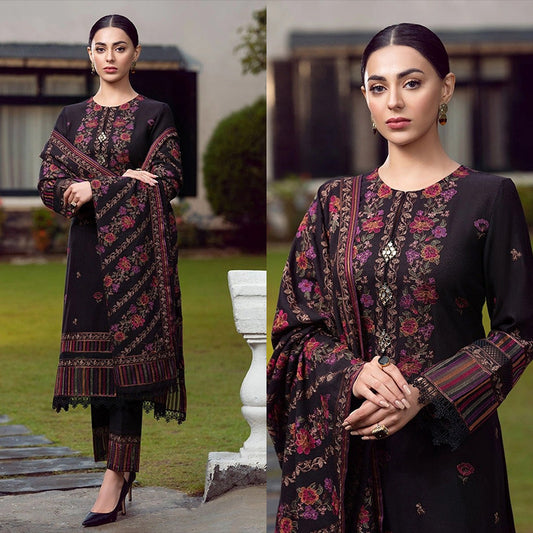 3PC EMBROIDERED DHANAK DRESS RO - 309