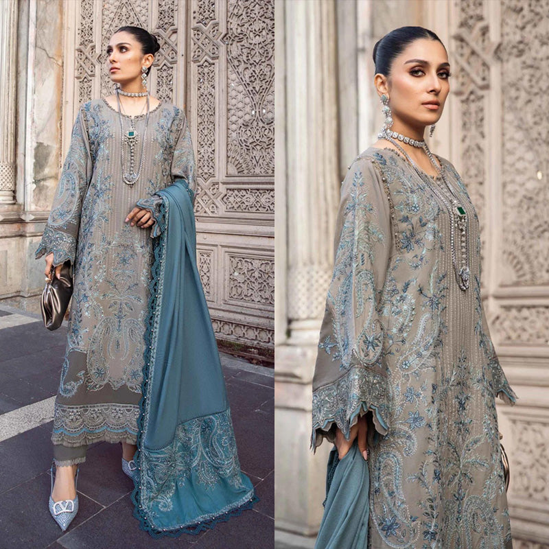 3PC EMBROIDERED DHANAK DRESS RO - 310