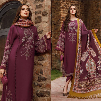 3PC EMBROIDERED DHANAK DRESS RO - 317