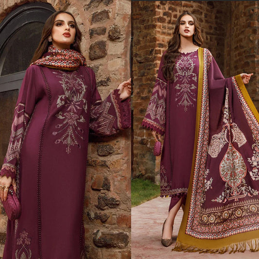 3PC EMBROIDERED DHANAK DRESS RO - 317