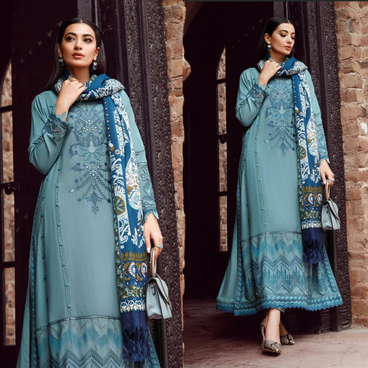 3PC EMBROIDERED DHANAK DRESS RO - 318