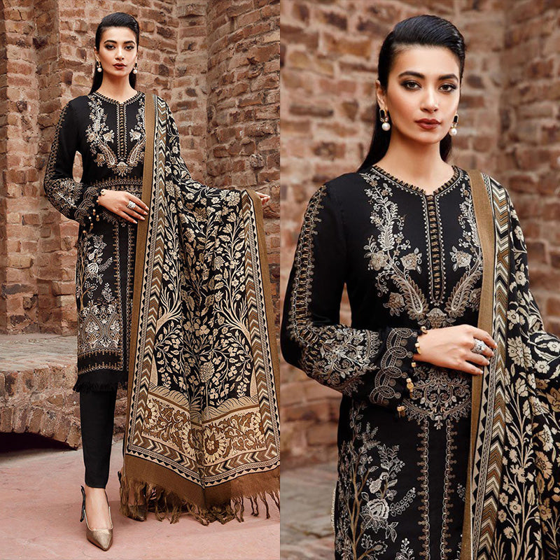 3PC EMBROIDERED DHANAK DRESS RO - 326