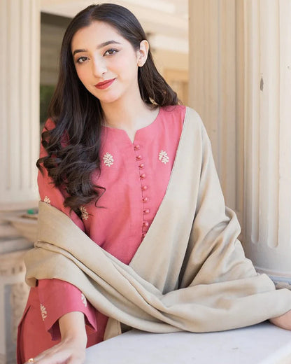 3PC EMBROIDERED DHANAK DRESS RO - 555