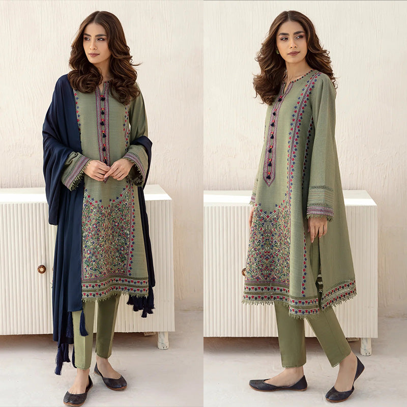 3PC EMBROIDERED DHANAK DRESS RO - 352