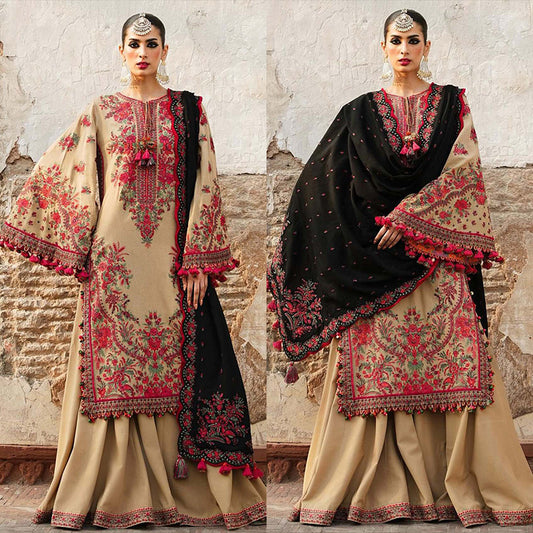 3PC EMBROIDERED DHANAK DRESS RO - 359
