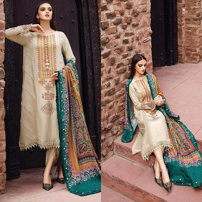 3PC EMBROIDERED DHANAK DRESS RO - 369