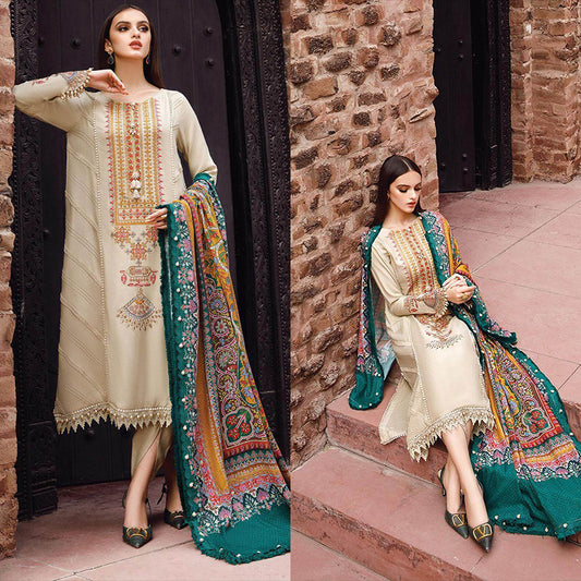 3PC EMBROIDERED DHANAK DRESS RO - 369