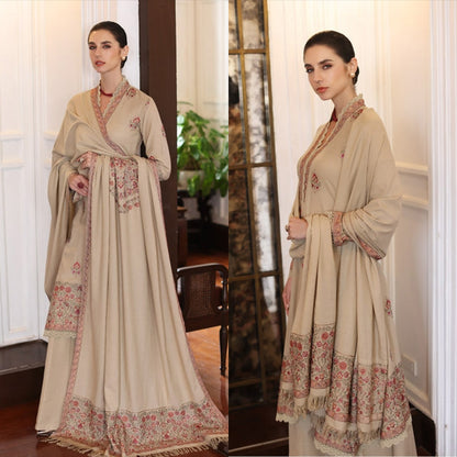 3PC EMBROIDERED DHANAK DRESS RO - 371