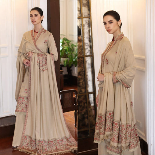 3PC EMBROIDERED DHANAK DRESS RO - 371