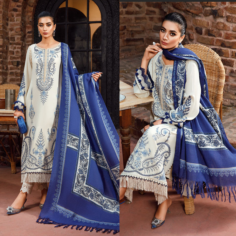 3PC EMBROIDERED DHANAK DRESS RO - 387