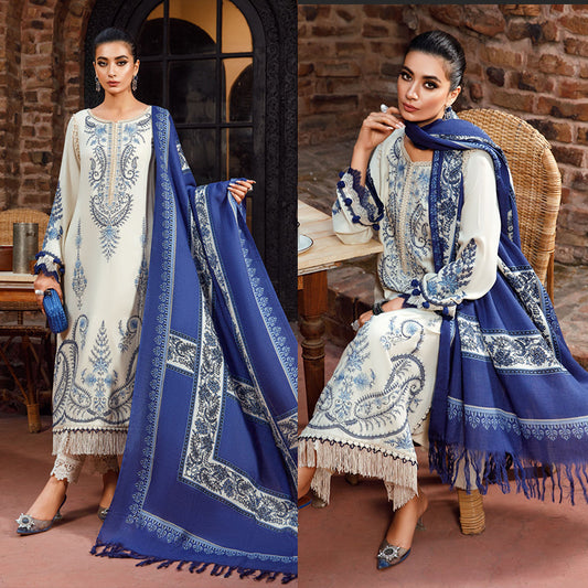 3PC EMBROIDERED DHANAK DRESS RO - 387
