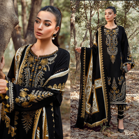 3PC EMBROIDERED DHANAK DRESS RO - 388