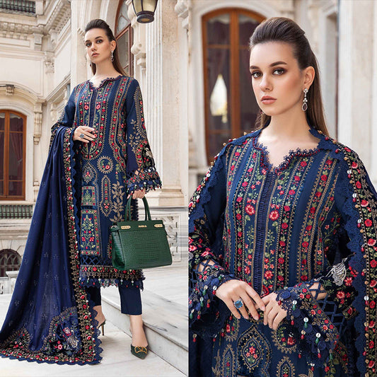 3PC EMBROIDERED DHANAK DRESS RO - 391