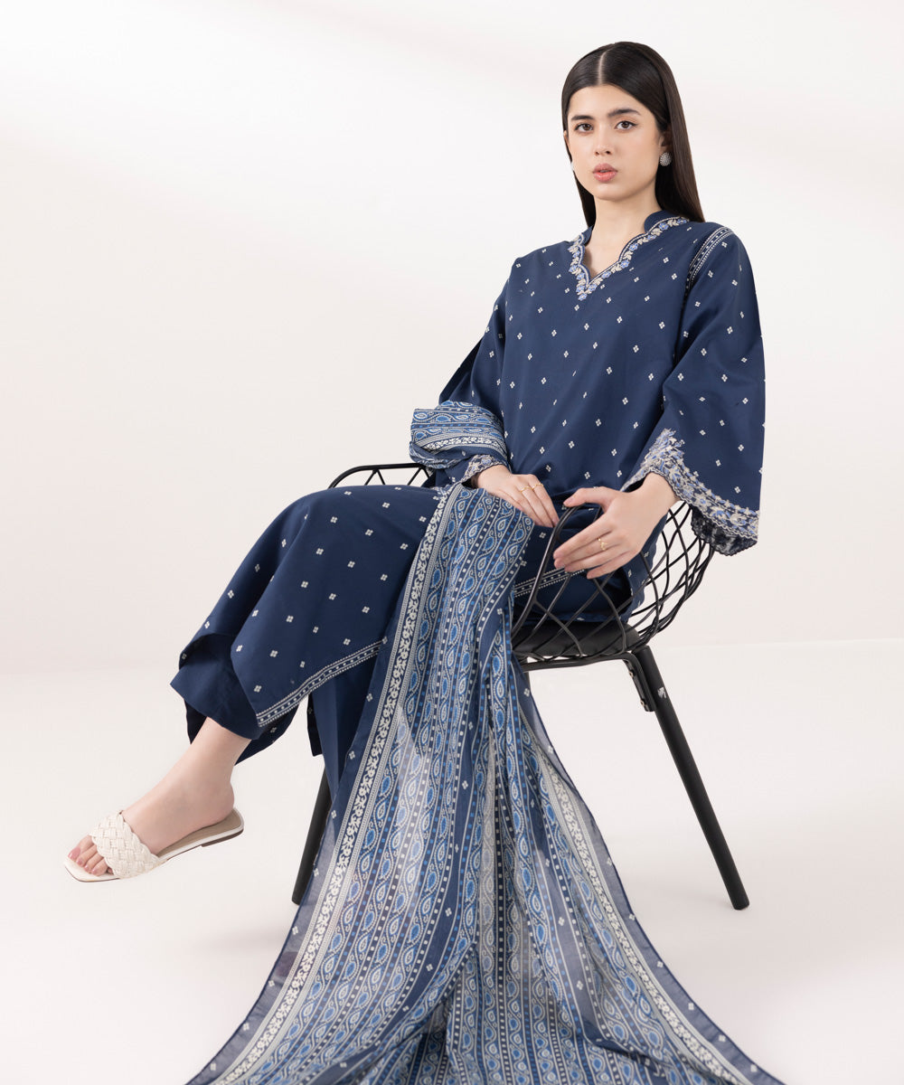 3PC EMBROIDERED LAWN SUIT - SR-389