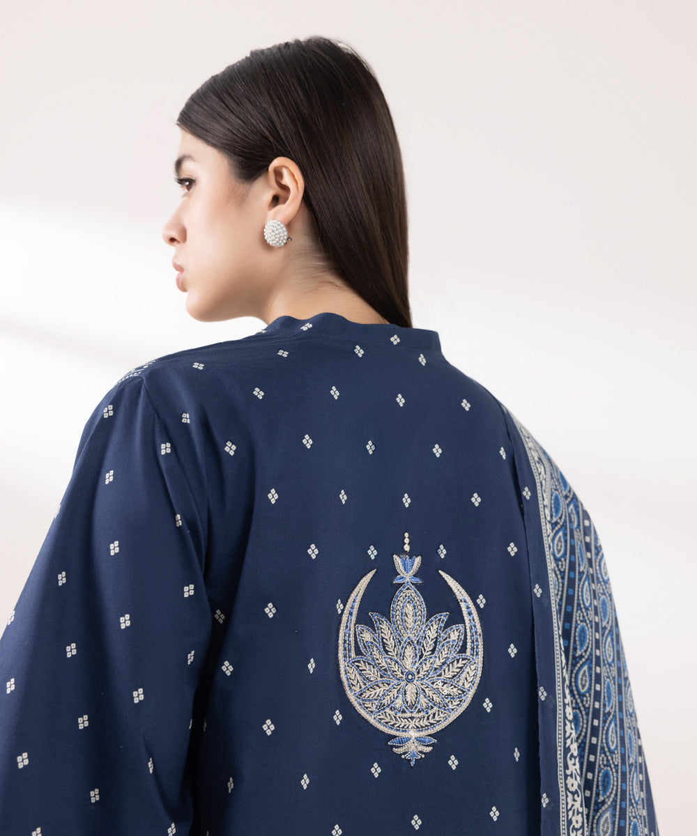 3PC EMBROIDERED DHANAK DRESS RO - 389