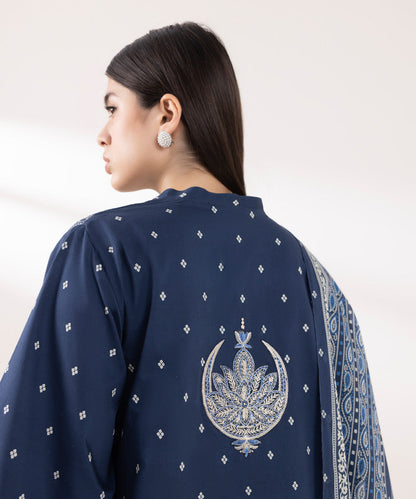 3PC EMBROIDERED DHANAK DRESS RO - 389