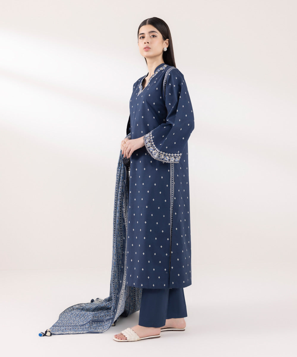 3PC EMBROIDERED DHANAK DRESS RO - 389