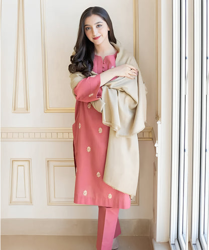 3PC EMBROIDERED DHANAK DRESS RO - 555