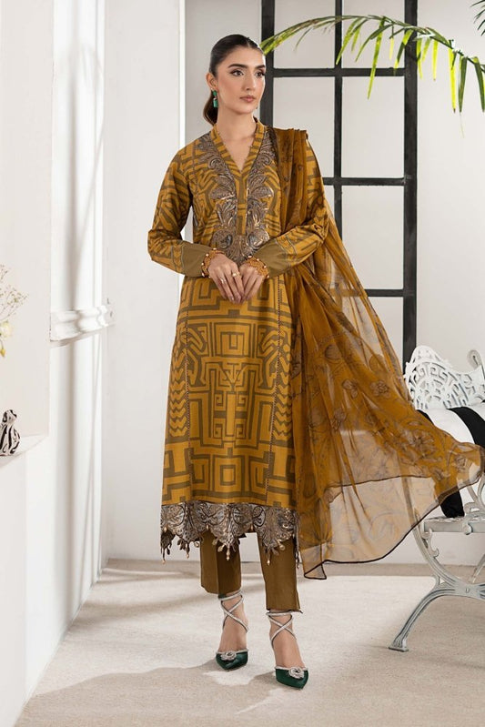 3PC DIGITAL PRINTED SILK SUIT WITH PATCHES - SR - 670 - Rangoli Store