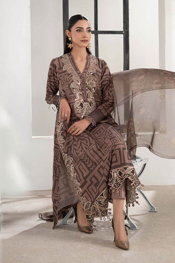3PC DIGITAL PRINTED SILK SUIT WITH PATCHES - SR - 671 - Rangoli Store