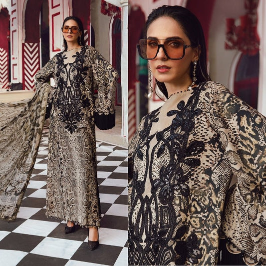 3PC DIGITAL PRINTED SILK SUIT WITH PATCHES - SR - 673 - Rangoli Store