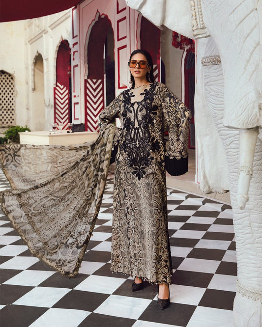 3PC DIGITAL PRINTED SILK SUIT WITH PATCHES - SR - 673 - Rangoli Store