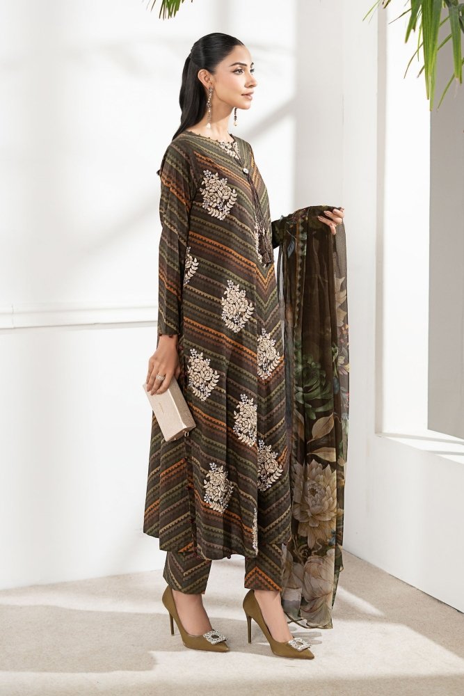 3PC DIGITAL PRINTED SILK SUIT WITH PATCHES - SR - 674 - Rangoli Store