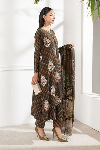 3PC DIGITAL PRINTED SILK SUIT WITH PATCHES - SR - 674 - Rangoli Store