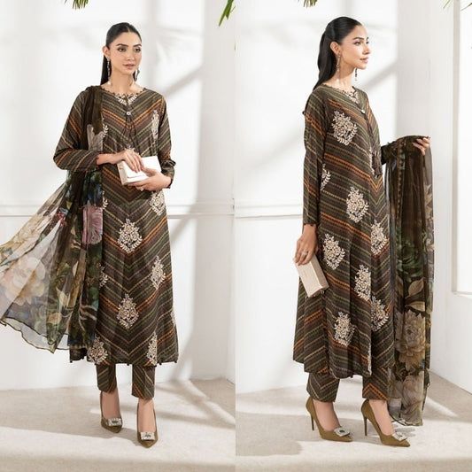 3PC DIGITAL PRINTED SILK SUIT WITH PATCHES - SR - 674 - Rangoli Store