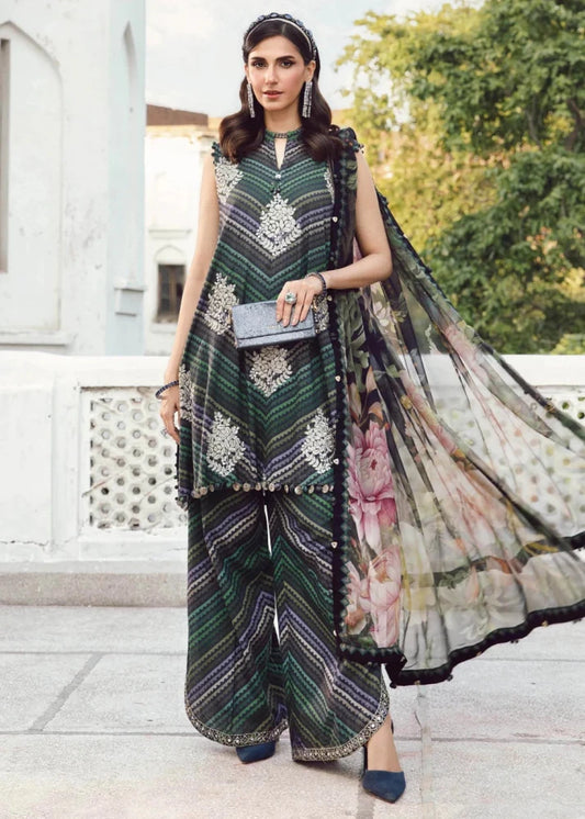 3PC DIGITAL PRINTED SILK SUIT WITH PATCHES - SR - 675 - Rangoli Store
