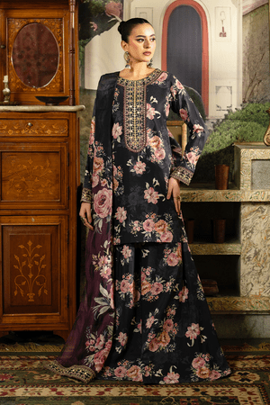 3PC DIGITAL PRINTED SILK SUIT WITH PATCHES - SR - 677 - Rangoli Store