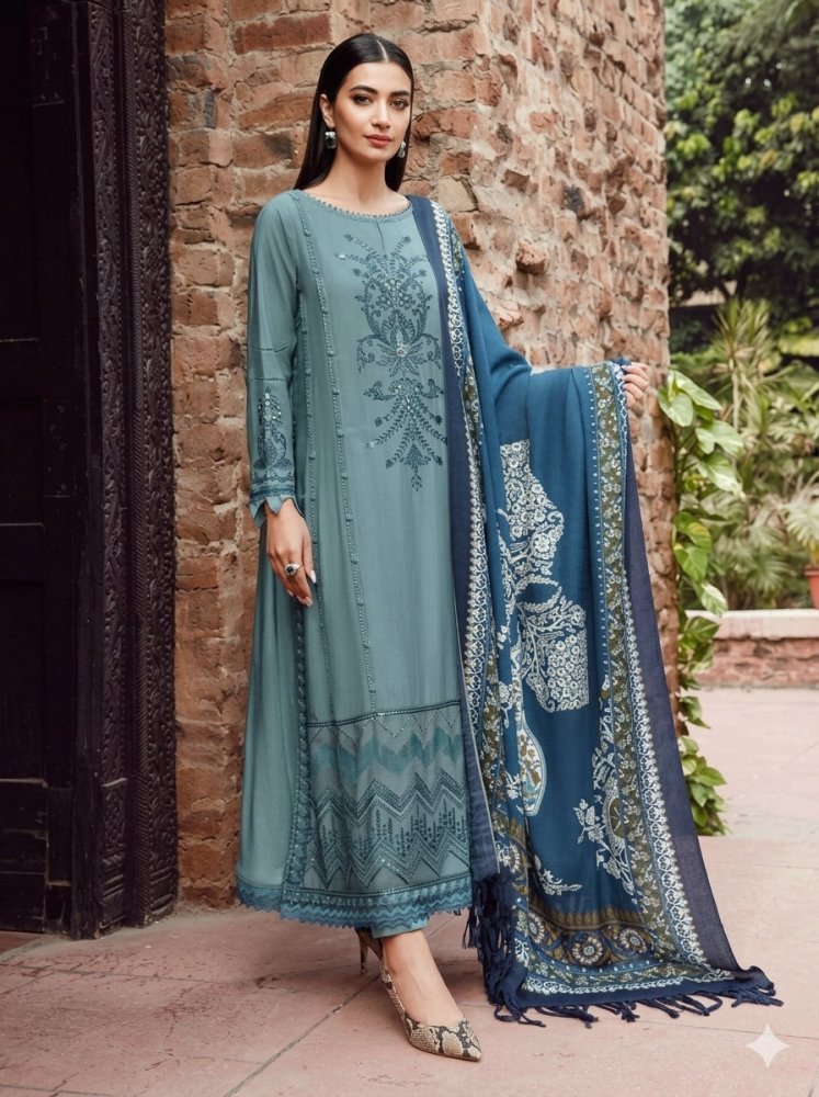 3PC EMBROIDERED DHANAK DRESS RO - 318 - Rangoli Store