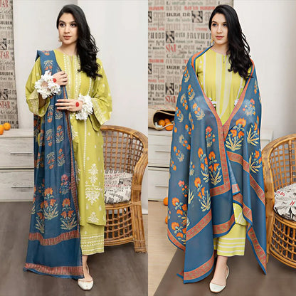 3PC EMBROIDERED DHANAK DRESS RO - 327 - Rangoli Store