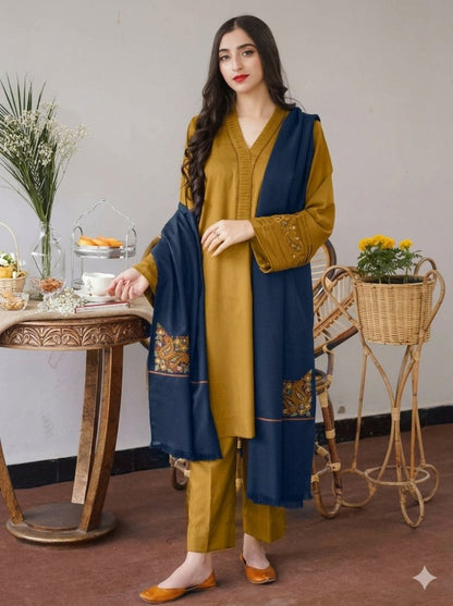 3PC EMBROIDERED DHANAK DRESS RO - 334 - Rangoli Store