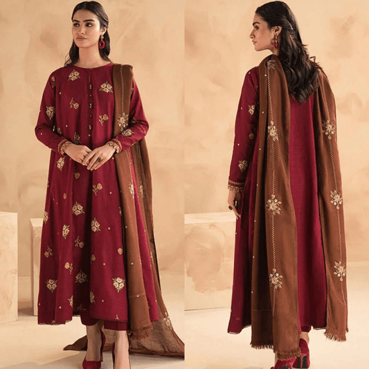 3PC EMBROIDERED DHANAK DRESS RO - 419 - Rangoli Store