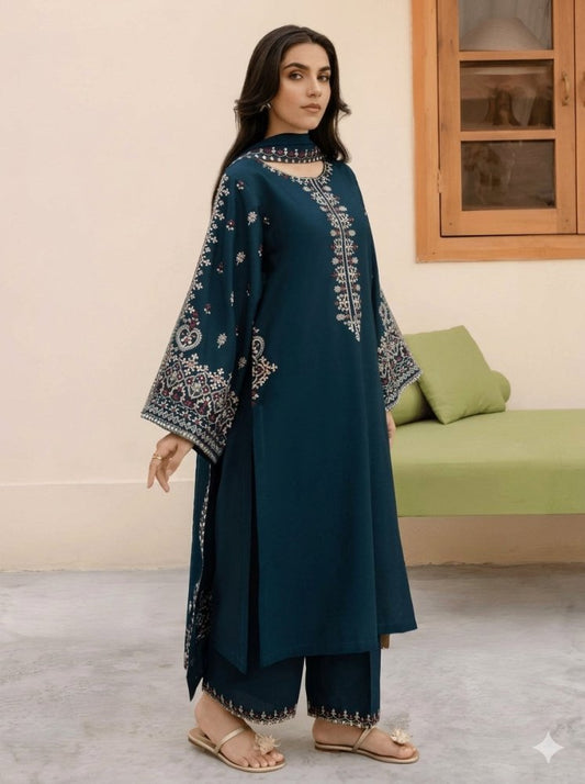 3PC EMBROIDERED DHANAK DRESS RO - 550 - Rangoli Store