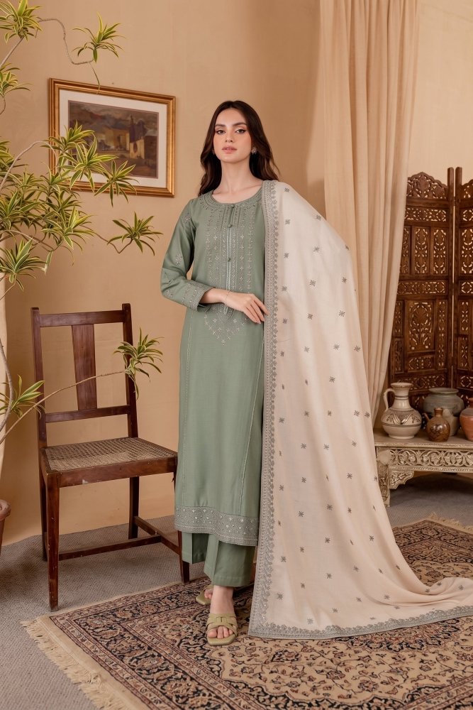 3PC EMBROIDERED DHANAK DRESS RO - 567 - Rangoli Store