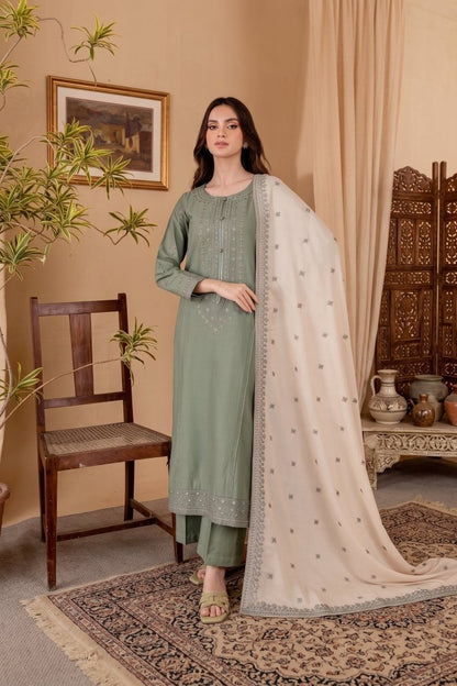 3PC EMBROIDERED DHANAK DRESS RO - 567 - Rangoli Store